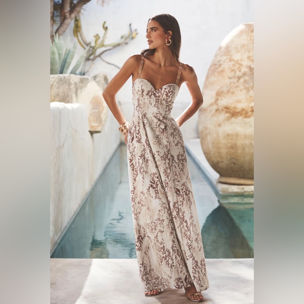 L'AGENCE Strapless Dress in Cream and Brown